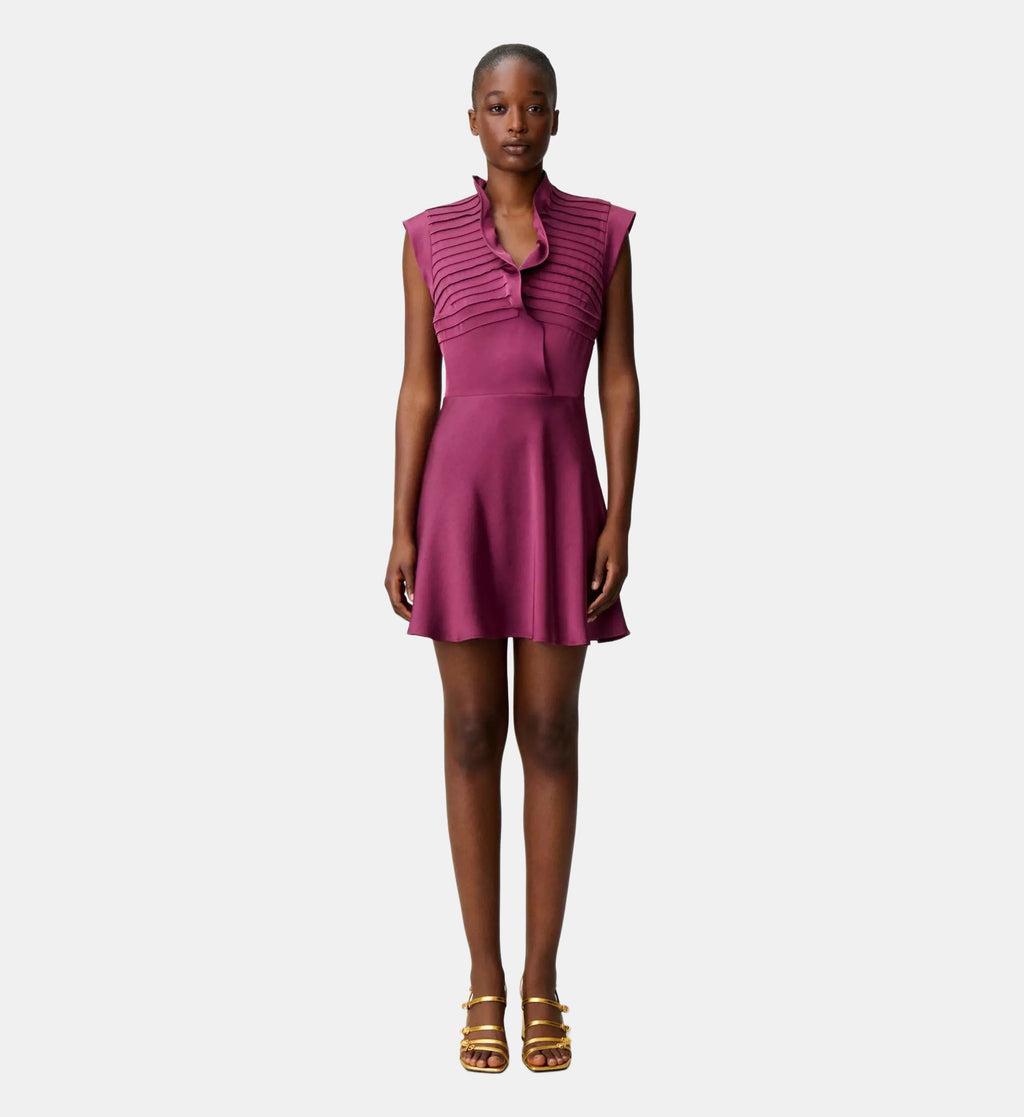 Satin Dress with Ruffled Collar - Hydrangea - Image 1