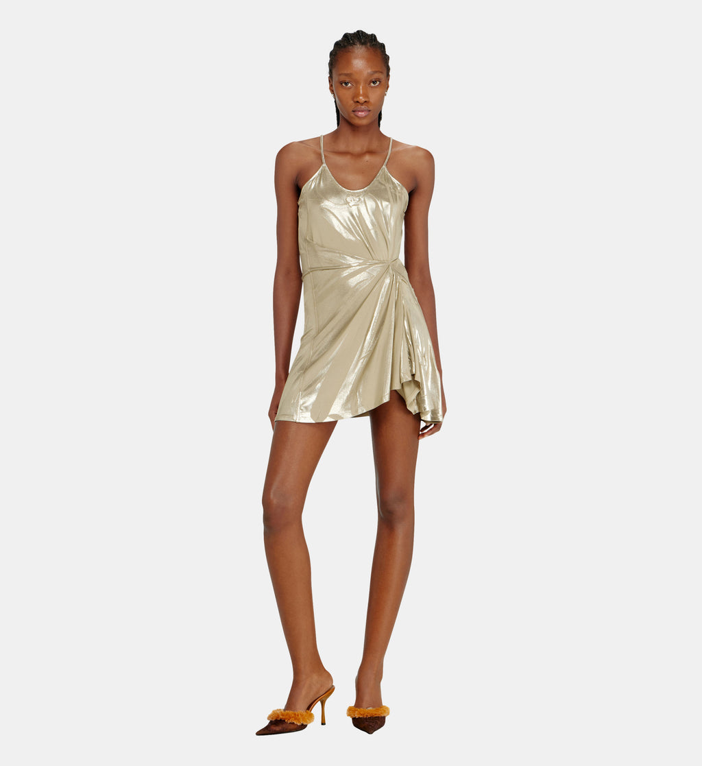 Metallic-Finish Stretch Jersey Mini Dress - Gold - Image 1