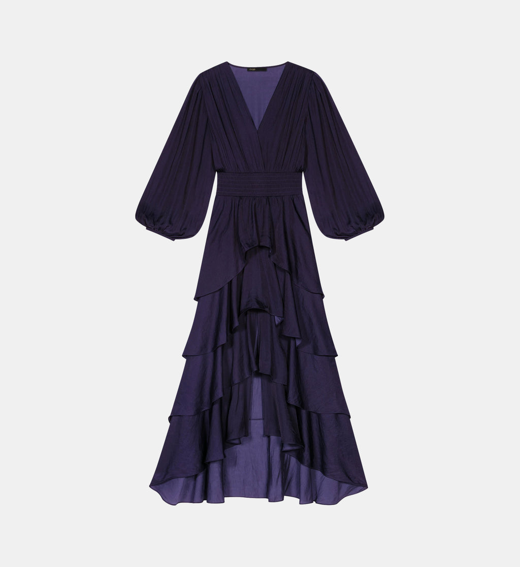 Fluid Ruffled Midi Dress - Navy Blue - Image 2