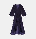 Fluid Ruffled Midi Dress - Navy Blue - Image 2