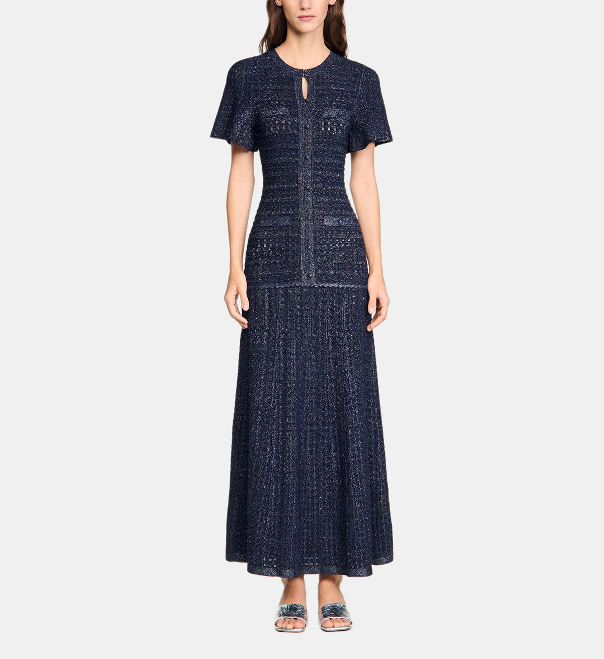 Rhinestone Knit Maxi Dress - Navy - Image 1