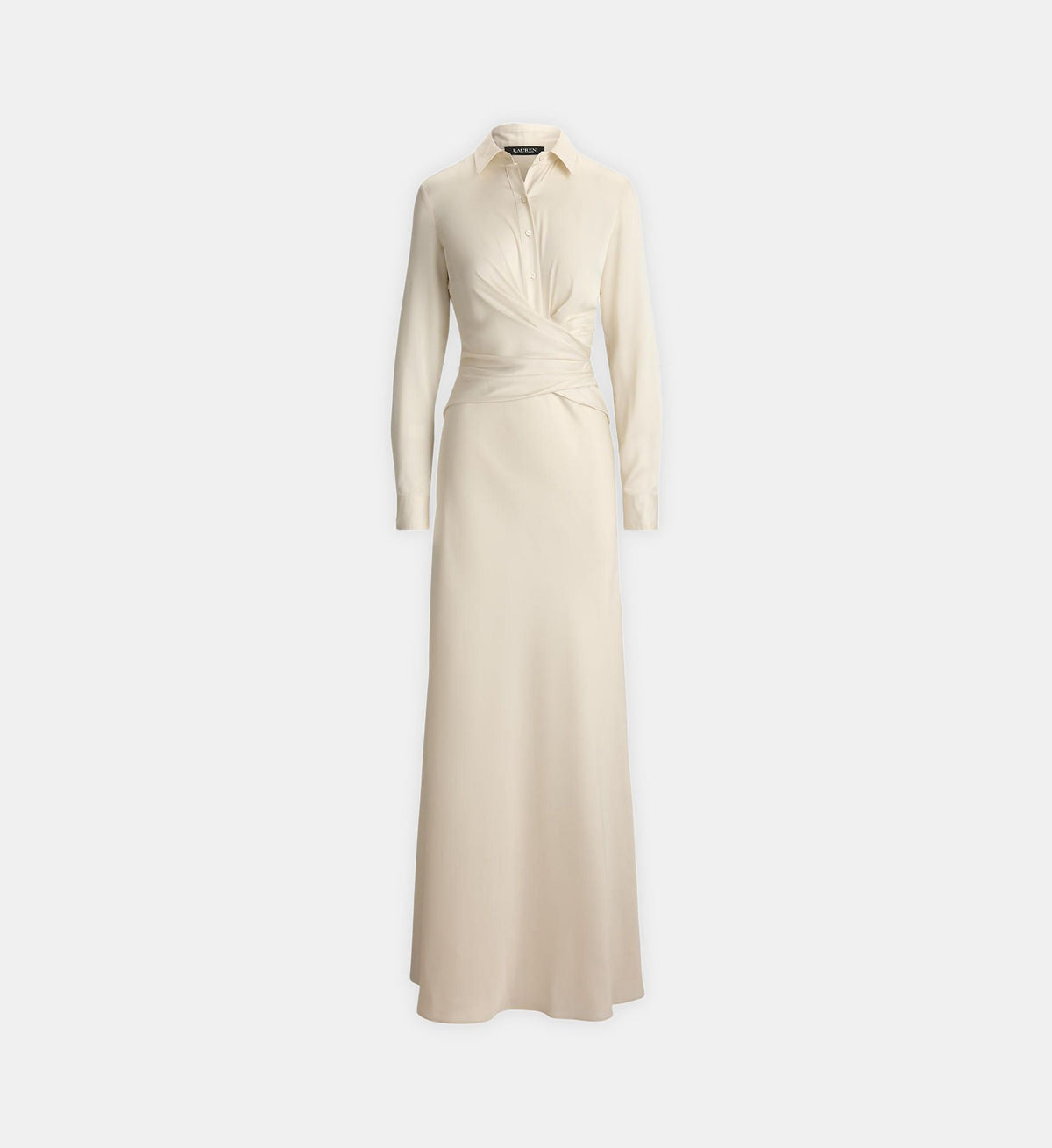 Pleated Buttoned Charmeuse Dress - Cream White - Image 2