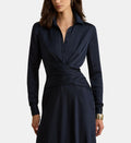 Pleated Buttoned Maxi Dress - Dark Blue - Image 1