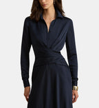 Pleated Buttoned Maxi Dress - Dark Blue - Image 1