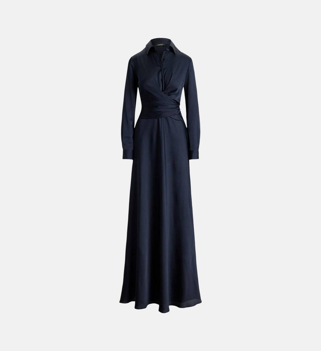 Pleated Buttoned Maxi Dress - Dark Blue - Image 2