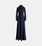 Pleated Buttoned Maxi Dress - Dark Blue - Image 2