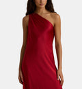 Asymmetric Satin Charmeuse Dress - Red - Image 1