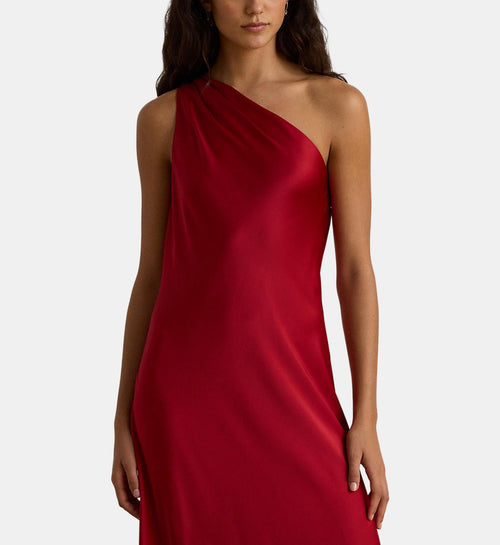 Asymmetric Satin Charmeuse Dress - Red - Image 1