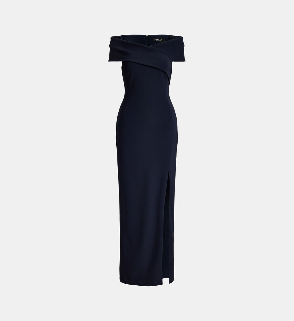 Fitted Off-Shoulder Faille Dress - Dark Blue - Image 2