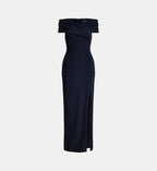 Fitted Off-Shoulder Faille Dress - Dark Blue - Image 2