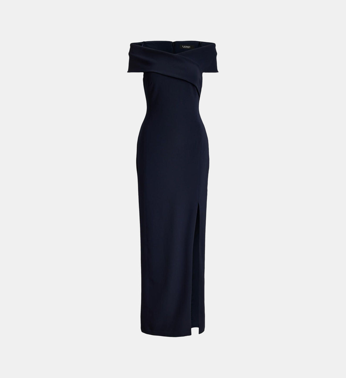 Fitted Off-Shoulder Faille Dress - Dark Blue - Image 2