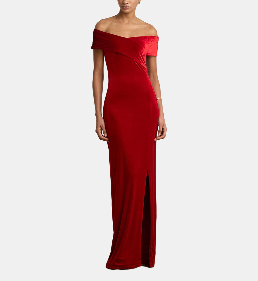 Fitted Short-Sleeve Maxi Dress - Red - Image 1
