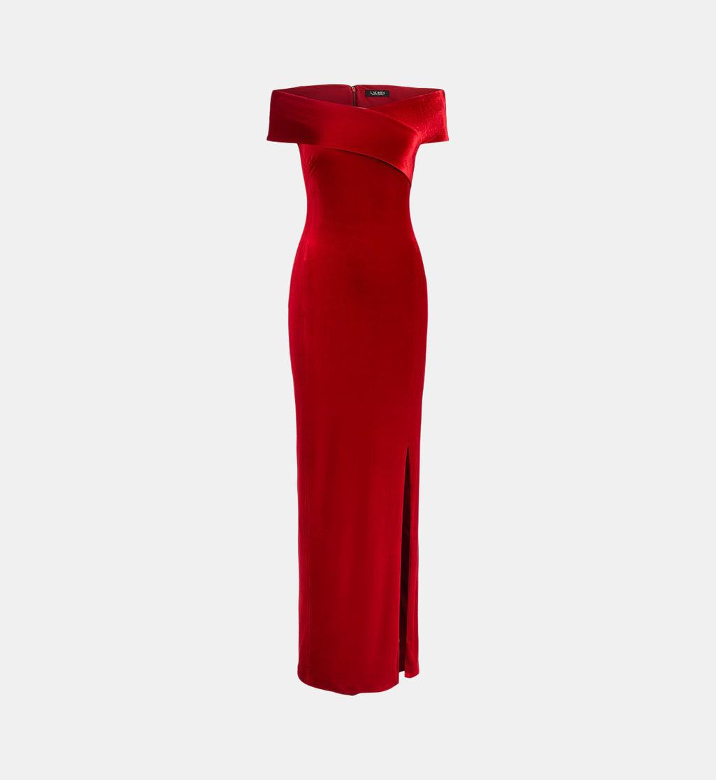 Fitted Short-Sleeve Maxi Dress - Red - Image 2
