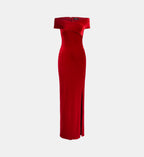 Fitted Short-Sleeve Maxi Dress - Red - Image 2