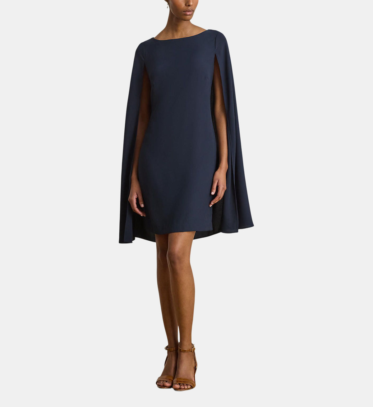 Georgette Cape Cocktail Dress - Dark Blue - Image 1