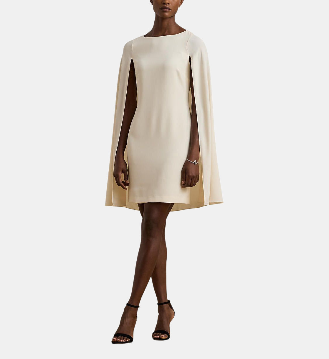 Georgette Cape Cocktail Dress - White - Image 1