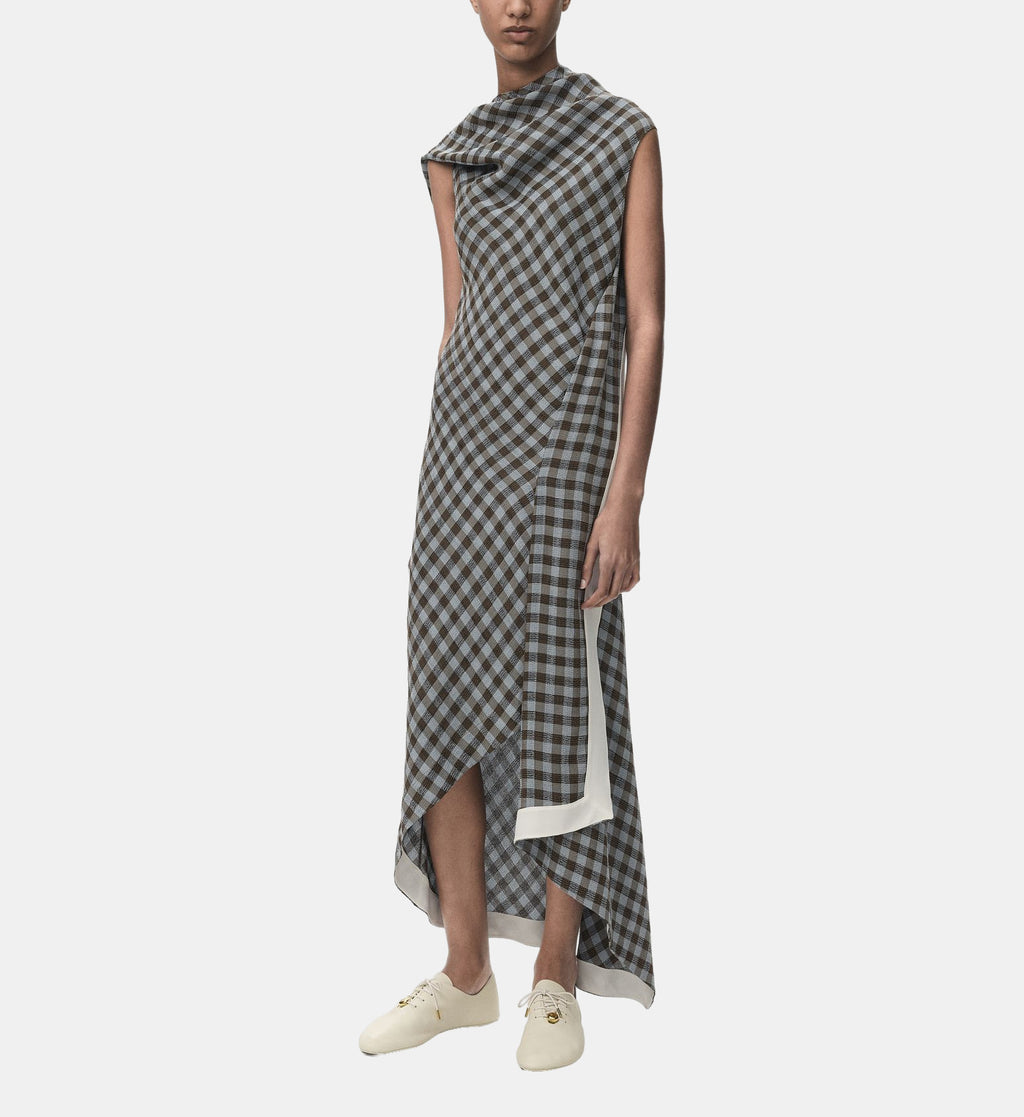 Sleeveless Checked Dress - Blue and Brown - Image 1