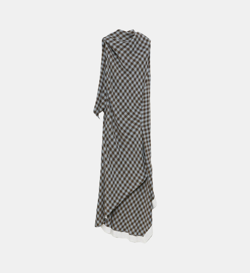 Sleeveless Checked Dress - Blue and Brown - Image 2