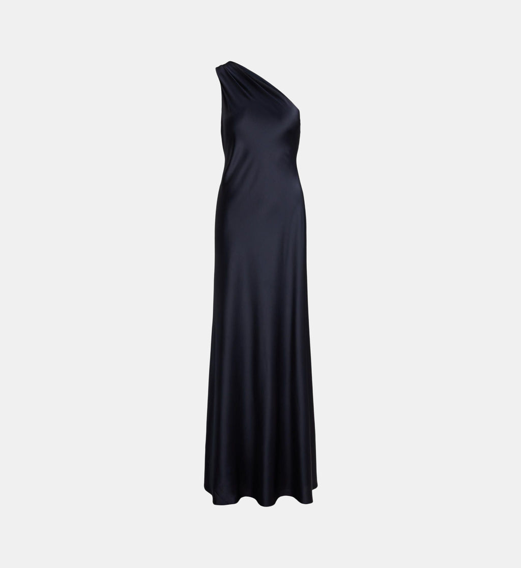 Asymmetric Satin Charmeuse Dress - Dark Blue - Image 2