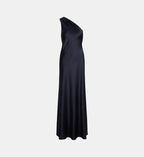 Asymmetric Satin Charmeuse Dress - Dark Blue - Image 2