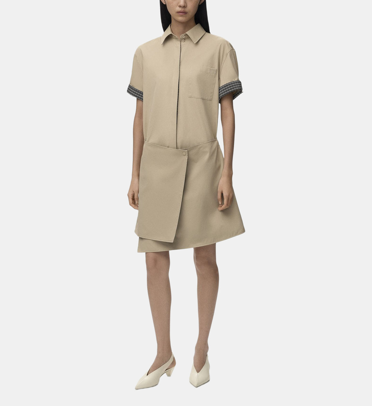Short Signature Shirt Dress - Beige - Image 1