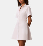 Straight Cotton Shirt Dress with Classic Collar - White - Image 1
