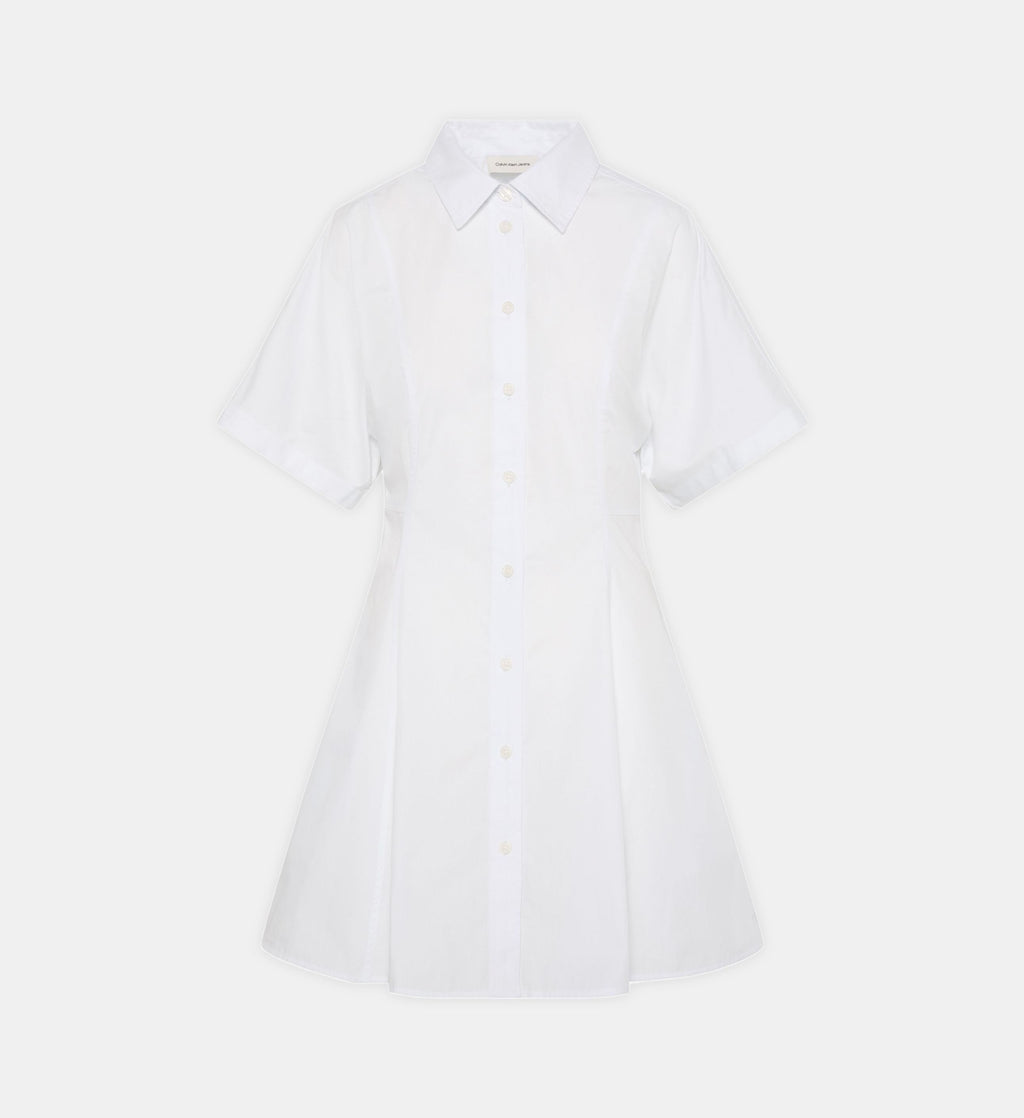 Straight Cotton Shirt Dress with Classic Collar - White - Image 2