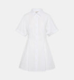 Straight Cotton Shirt Dress with Classic Collar - White - Image 2