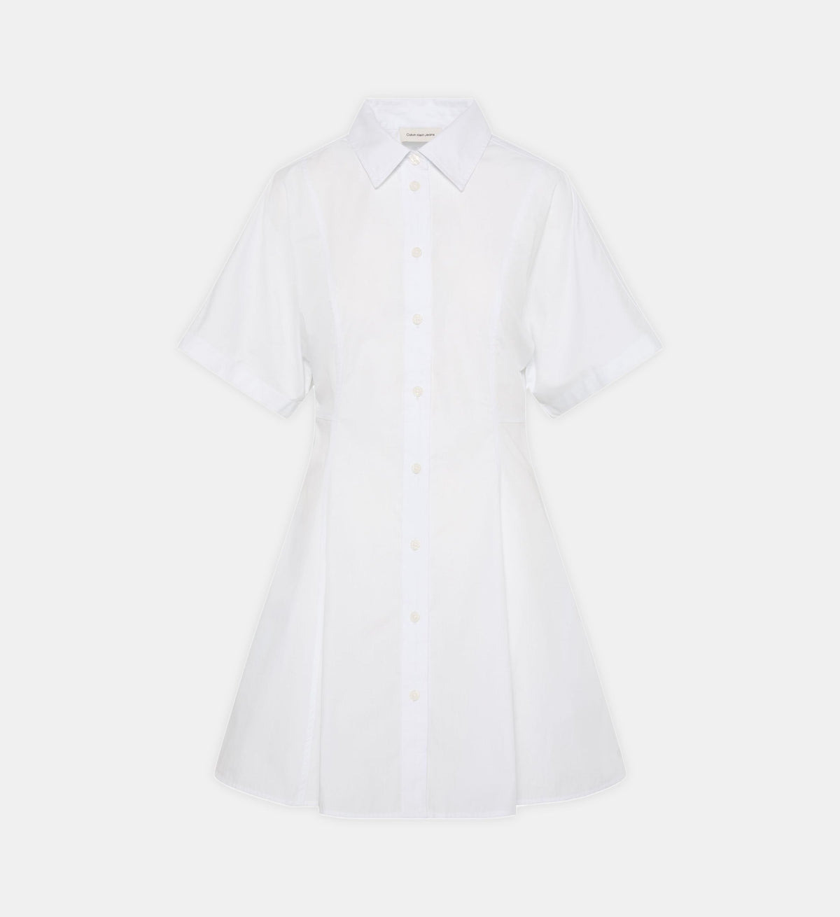 Straight Cotton Shirt Dress with Classic Collar - White - Image 2