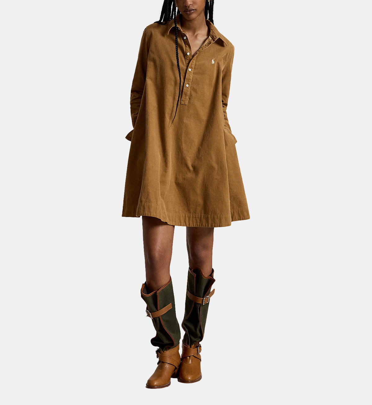 Signature Straight Fluid Cotton Shirt Dress - Tan - Image 1