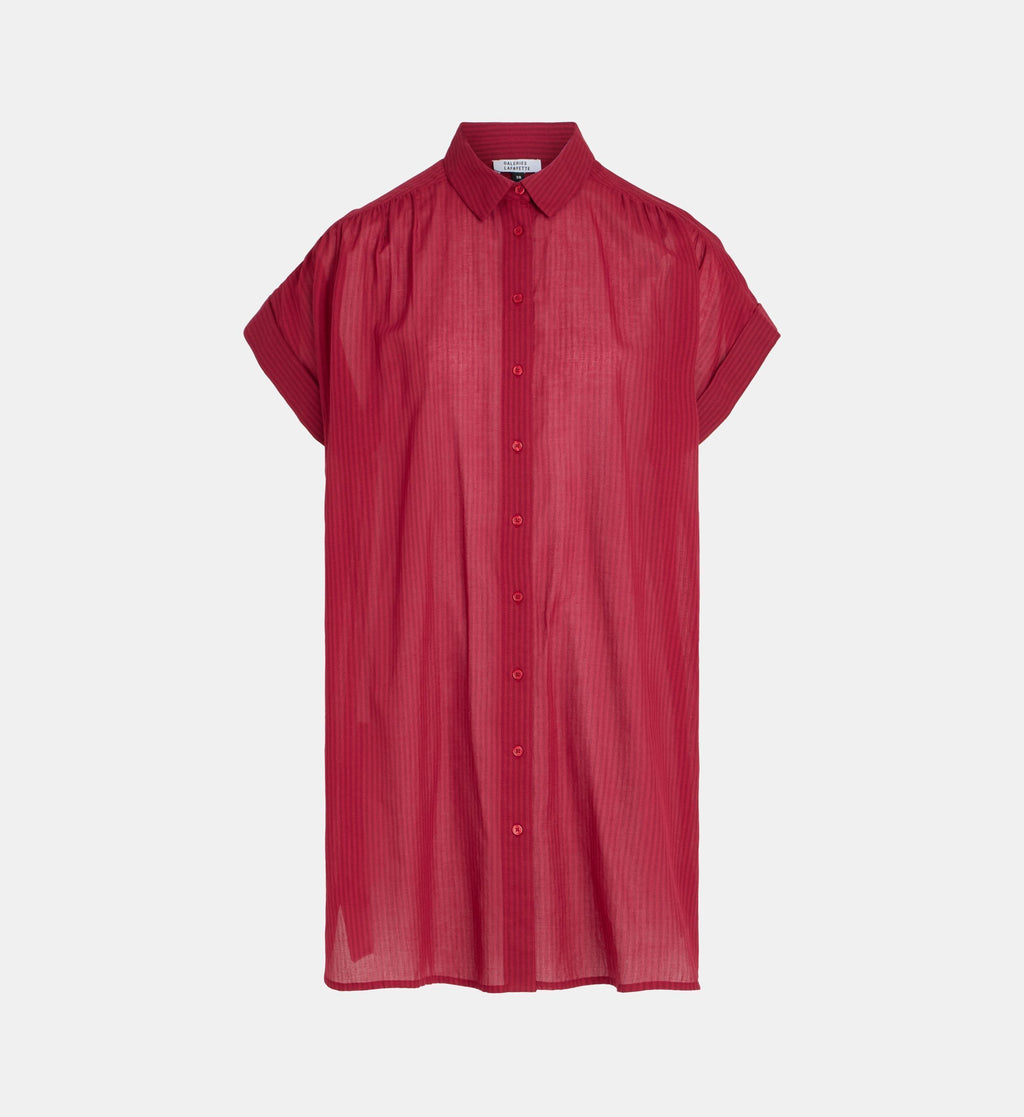 Fadette Dha Short Striped Shirt Dress with Organic Cotton Slip - Pomegranate Red - Image 2