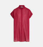 Fadette Dha Short Striped Shirt Dress with Organic Cotton Slip - Pomegranate Red - Image 2
