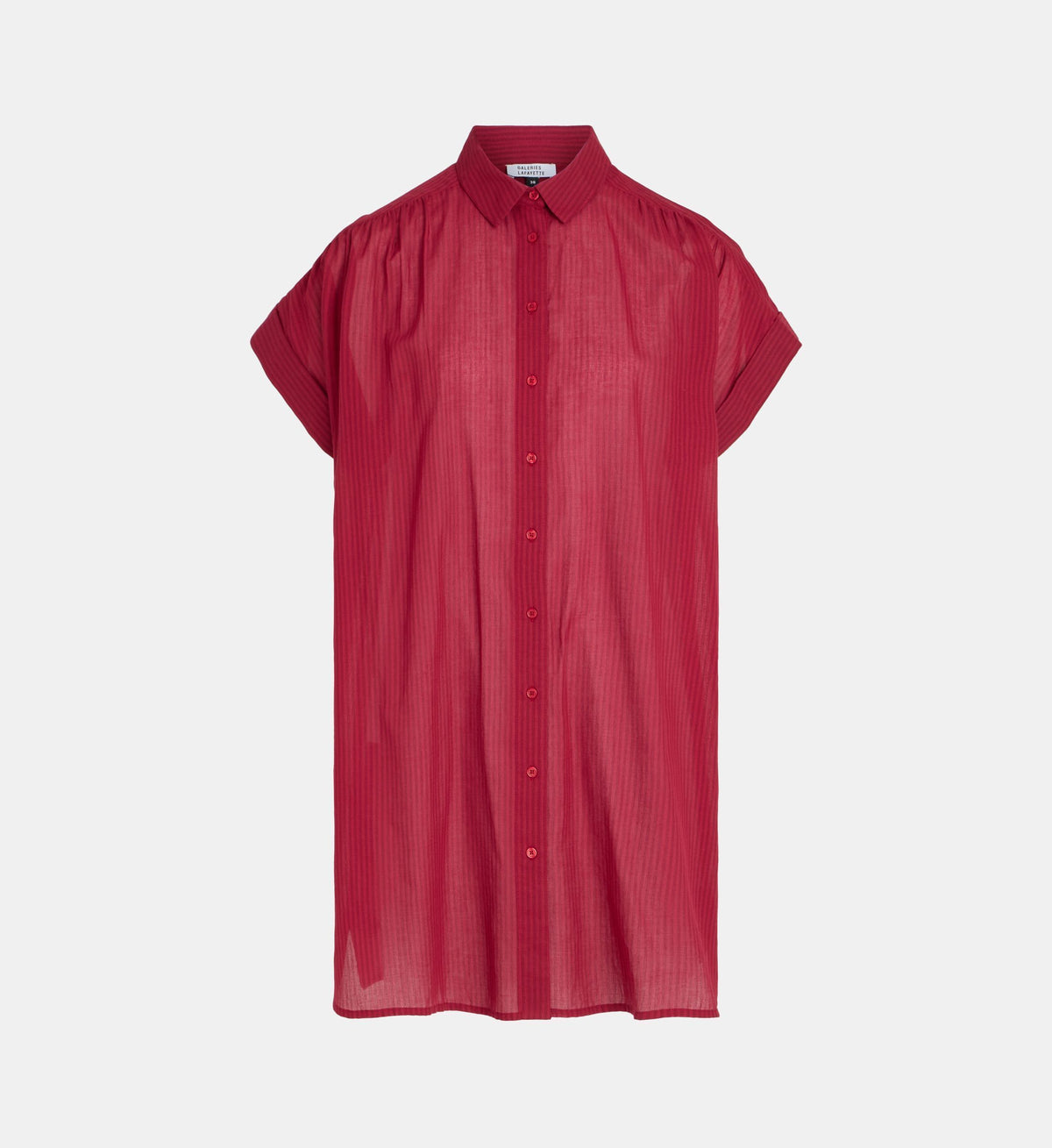 Fadette Dha Short Striped Shirt Dress with Organic Cotton Slip - Pomegranate Red - Image 2