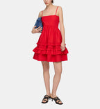 Short Ruffled Cotton Dress - Red - Image 1