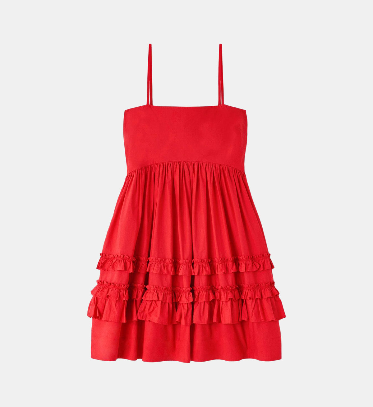 Short Ruffled Cotton Dress - Red - Image 2