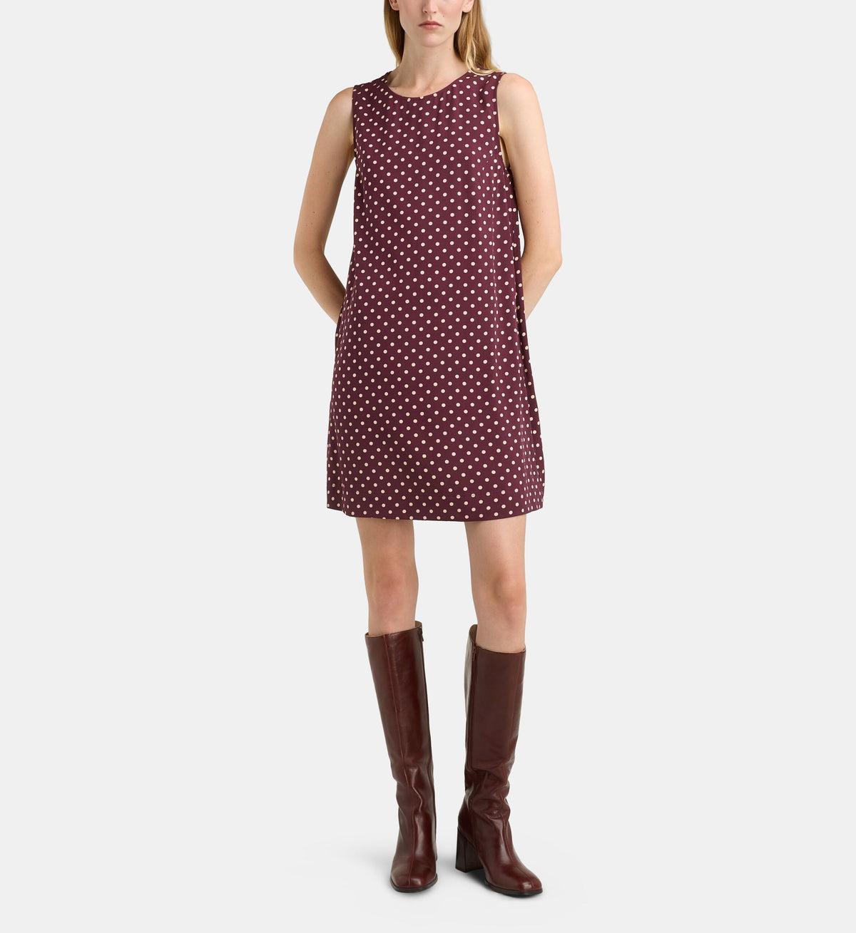 Corfou Dot Short Sleeveless Dress - Burgundy - Image 1