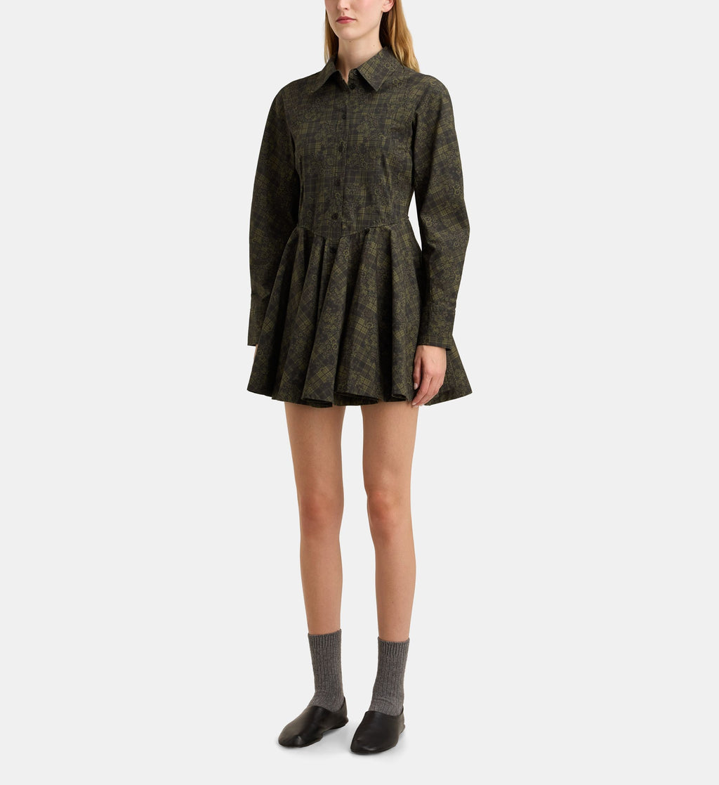Short Cotton Peplum Dress - Olive - Image 1