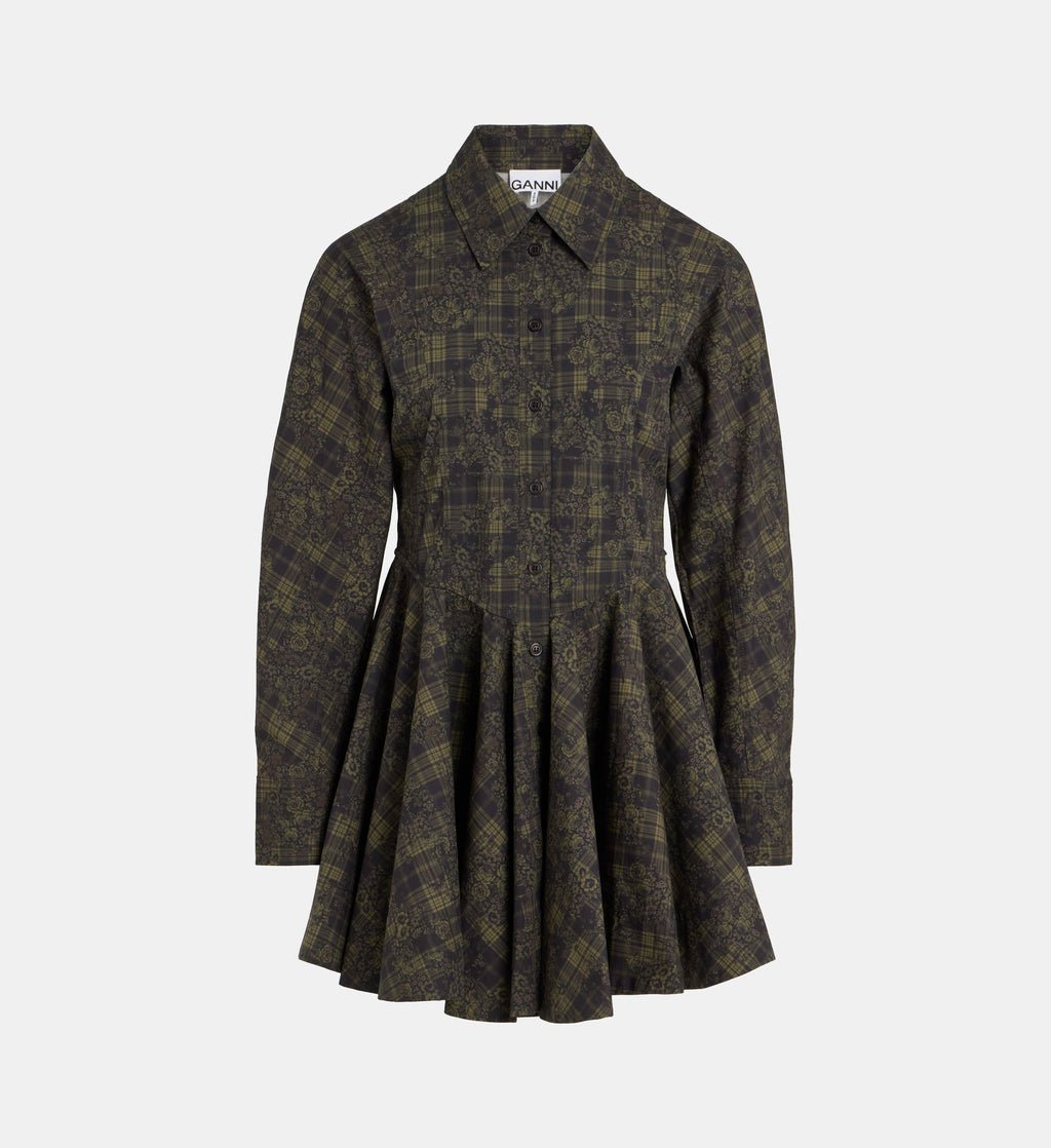 Short Cotton Peplum Dress - Olive - Image 2