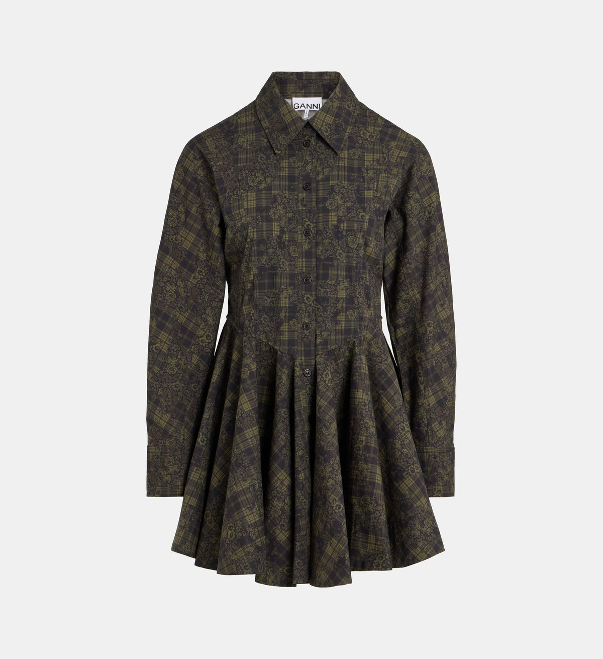Short Cotton Peplum Dress - Olive - Image 2