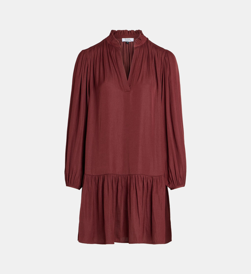 Elmer Satl Short Gathered Satin Dress - Burgundy - Image 2
