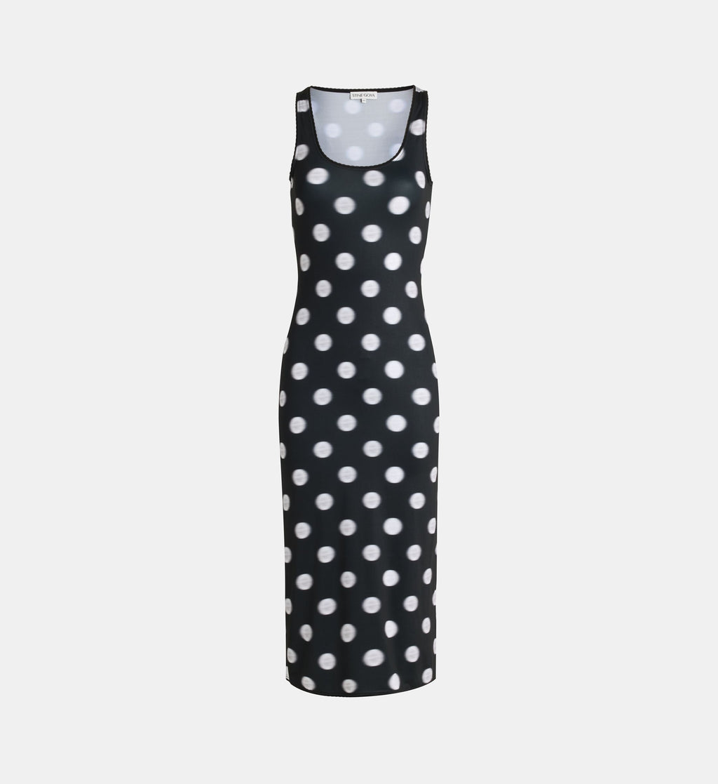 Graphic Polka-Dot Stretch Jersey Dress - Black and White - Image 2