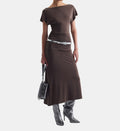 Excess Boat-Neck Maxi Dress - Burgundy - Image 1