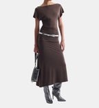 Excess Boat-Neck Maxi Dress - Burgundy - Image 1