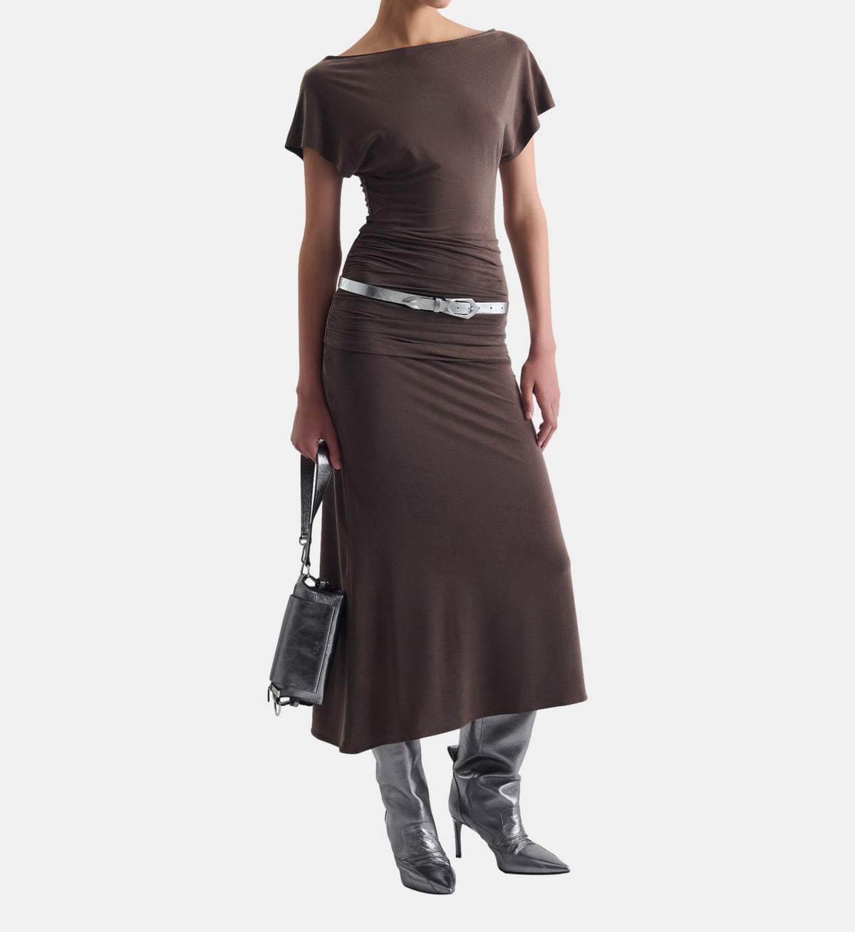 Excess Boat-Neck Maxi Dress - Burgundy - Image 1