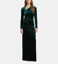 Fitted Asymmetric-Neck Maxi Dress - Dark Green - Image 1