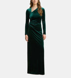 Fitted Asymmetric-Neck Maxi Dress - Dark Green - Image 1