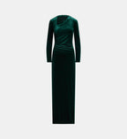 Fitted Asymmetric-Neck Maxi Dress - Dark Green - Image 2