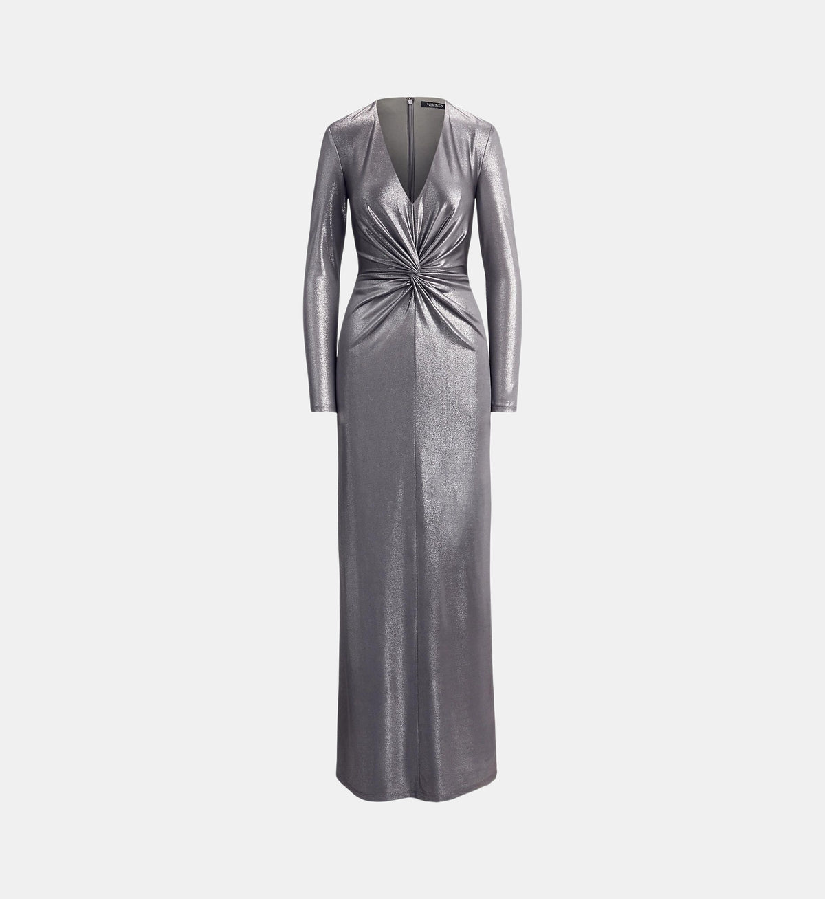 Fitted V-Neck Maxi Dress - Silver - Image 2