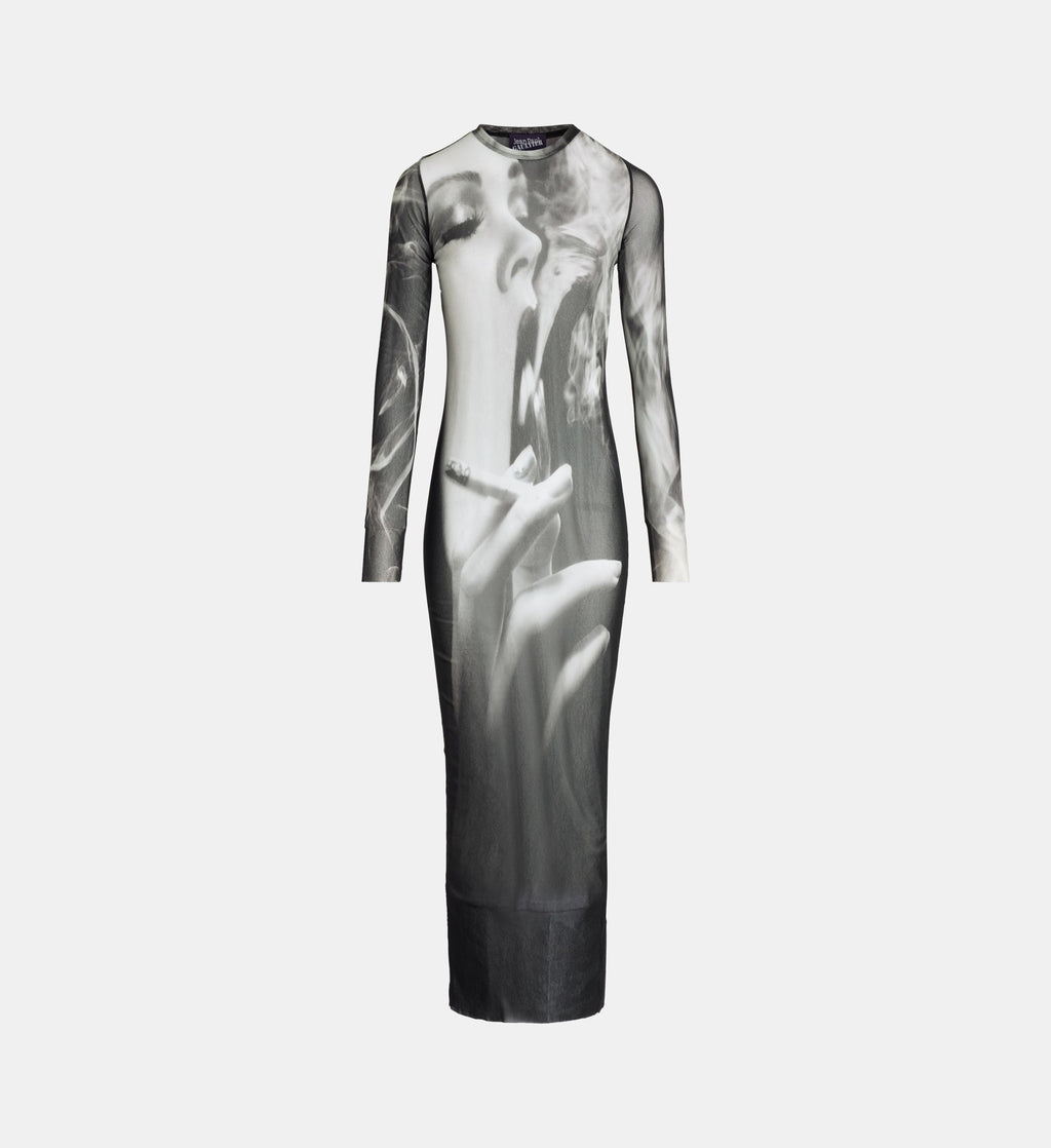 Patterned Mesh Maxi Dress - Black Grey and White - Image 2