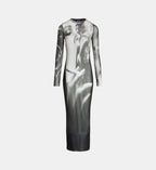 Patterned Mesh Maxi Dress - Black Grey and White - Image 2